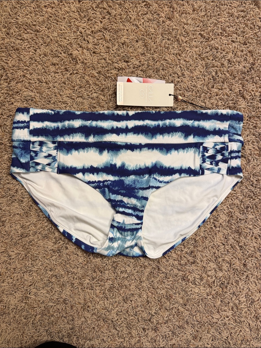 CALIA by Carrie Underwood Blue and White Tie-Dye Swim Boyshort large boy short
